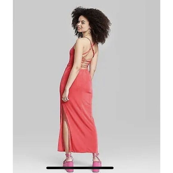 Women's Midi Spaghetti Strap Lace-Up Back Dress Red Wild Fable XXL NWT - Picture 2 of 5